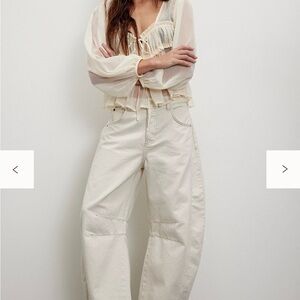 Free People We The Free Good Luck Mid-Rise Barrel Jeans - Cream